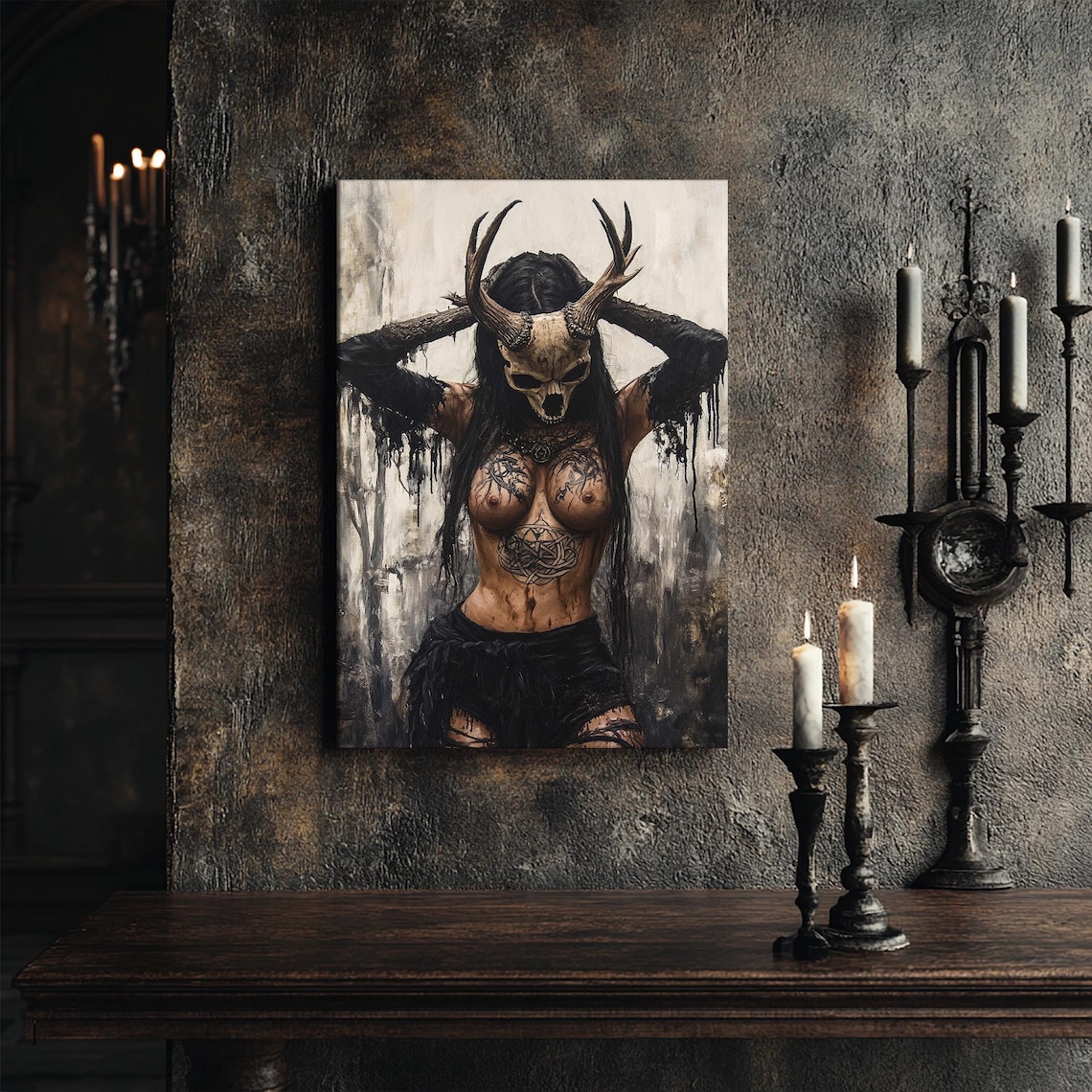 Norse Witch Art Print, Creepy Goth Woman - Image 6