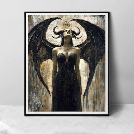 Lilith Goddess In Black Dress, Dark Goddess Art Print