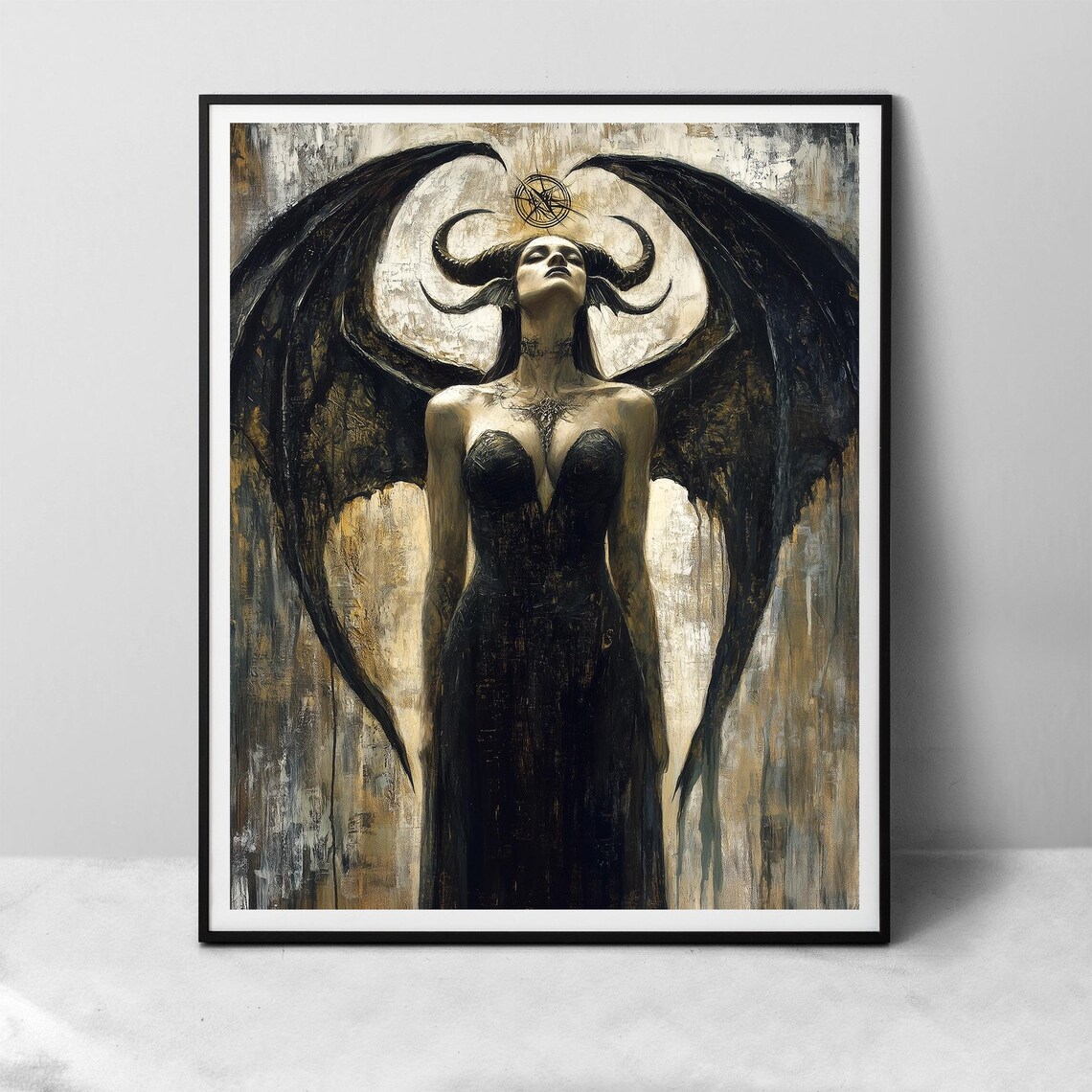 Lilith Goddess In Black Dress, Dark Goddess Art Print