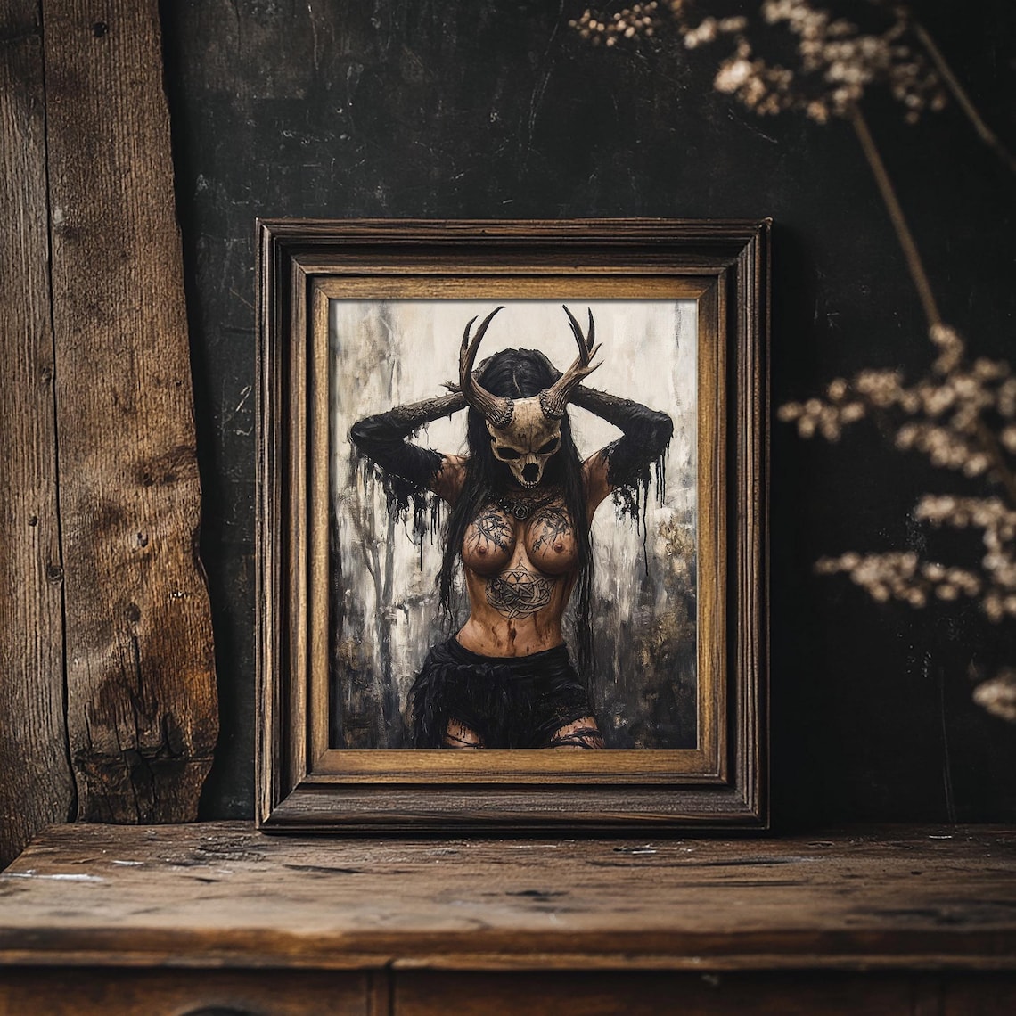 Norse Witch Art Print, Creepy Goth Woman - Image 5