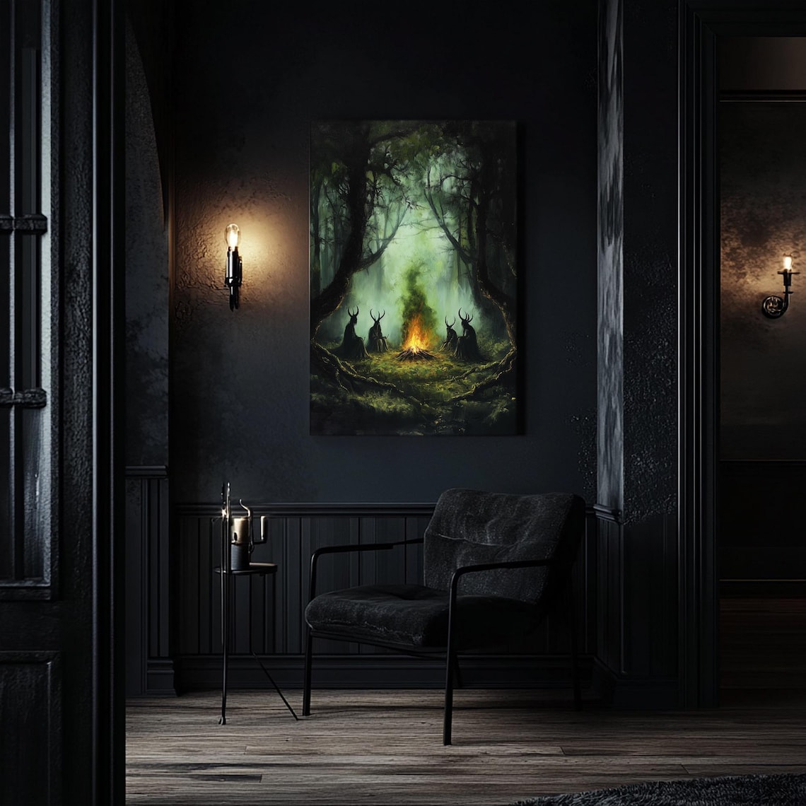Forest Horned Witches Magic Fire Art Print - Image 4