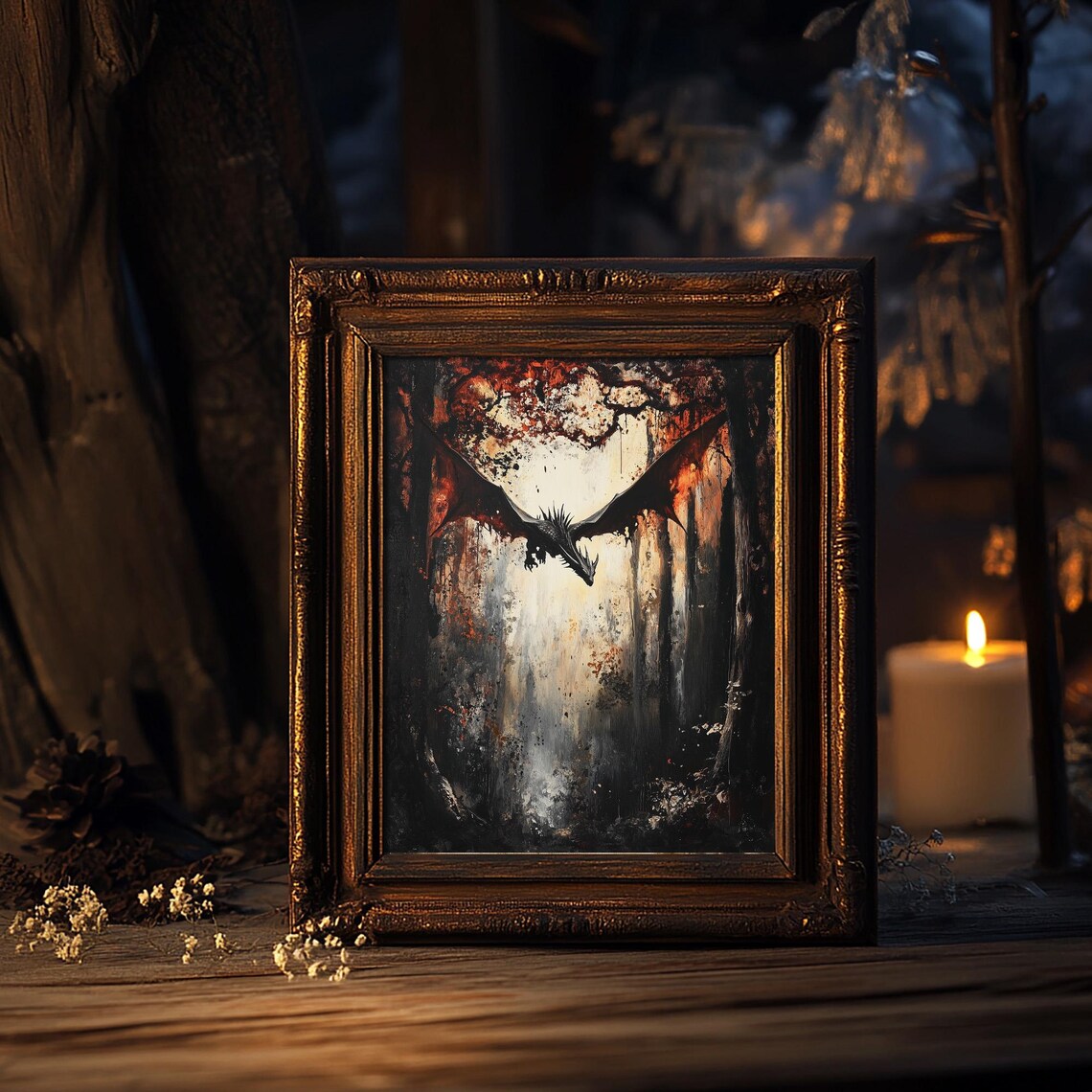 Flying Dragon In The Forest Oil Painting Art Print - Image 5