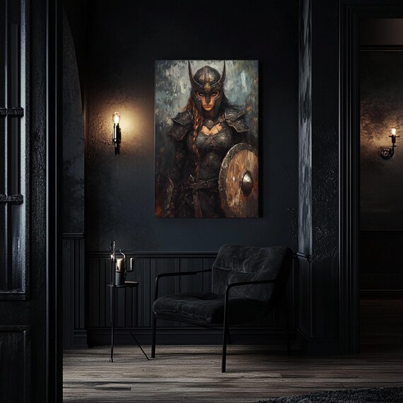 Viking Shieldmaiden Female Warrior Winged Helmet Armor Art Print