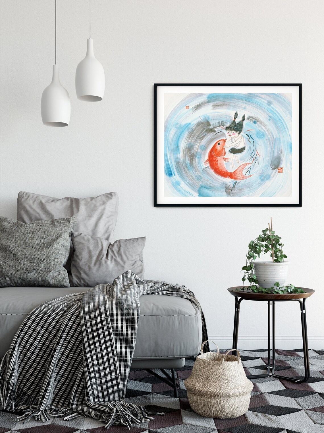 Koi Fish Chinese Painting, Kids Room Art Print - Image 2