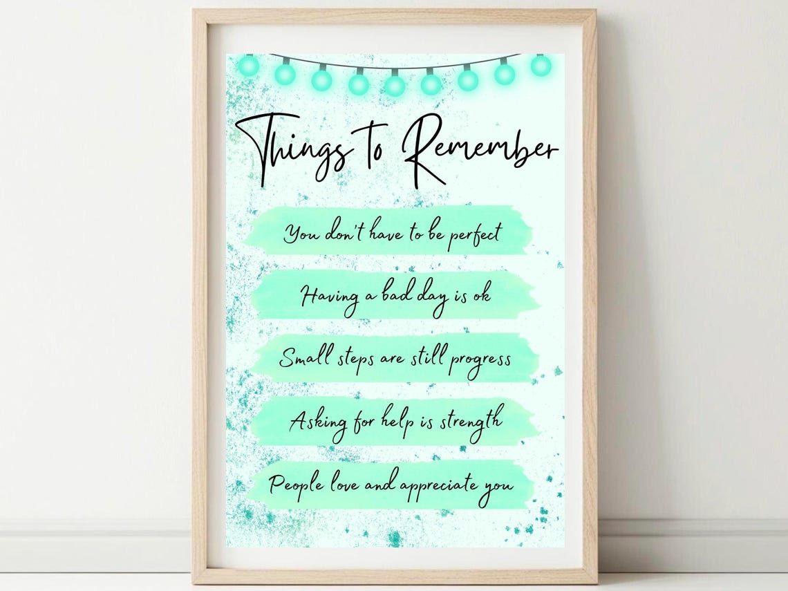 Things To Remember Daily Affirmations Teal Watercolor Quote Poster