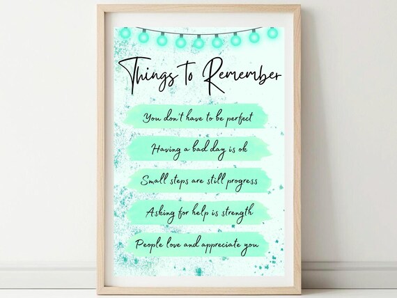 Things To Remember Daily Affirmations Teal Watercolor Quote Poster