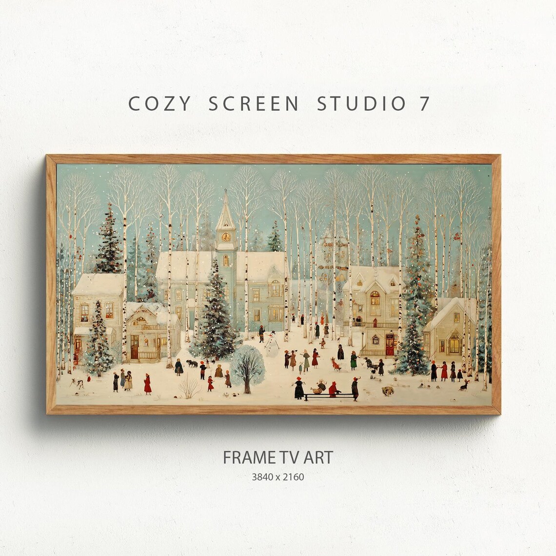 Winter Village Christmas Town Landscape Art Print