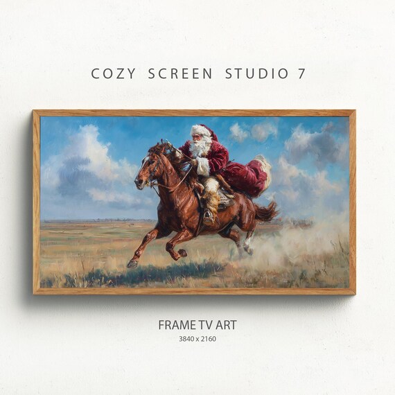 Cowboy Santa Riding Horseback Western Christmas Painting Poster