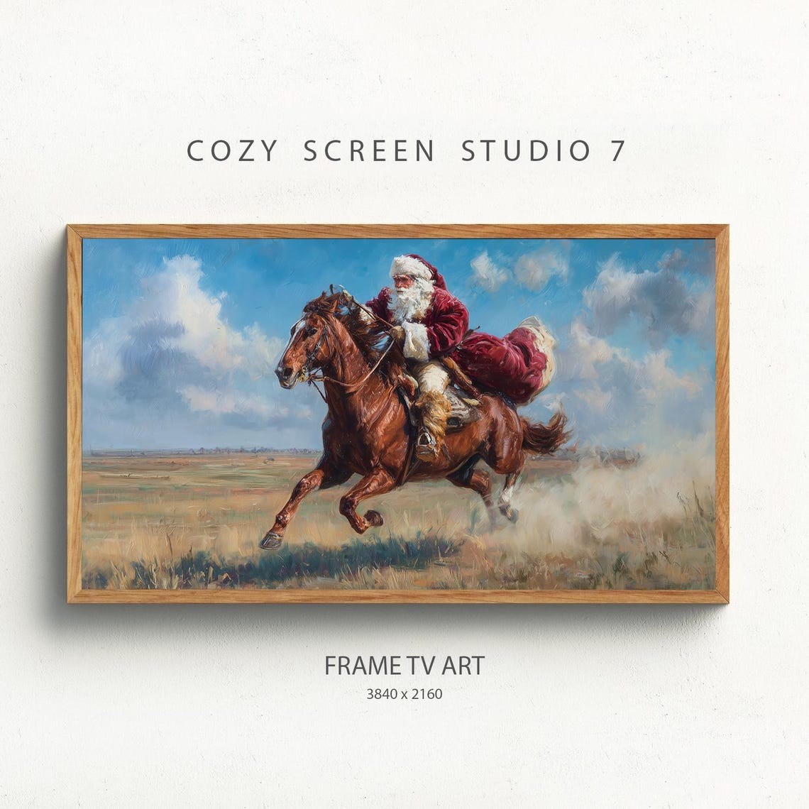 Cowboy Santa Frame Tv Art Riding On Horseback Painting