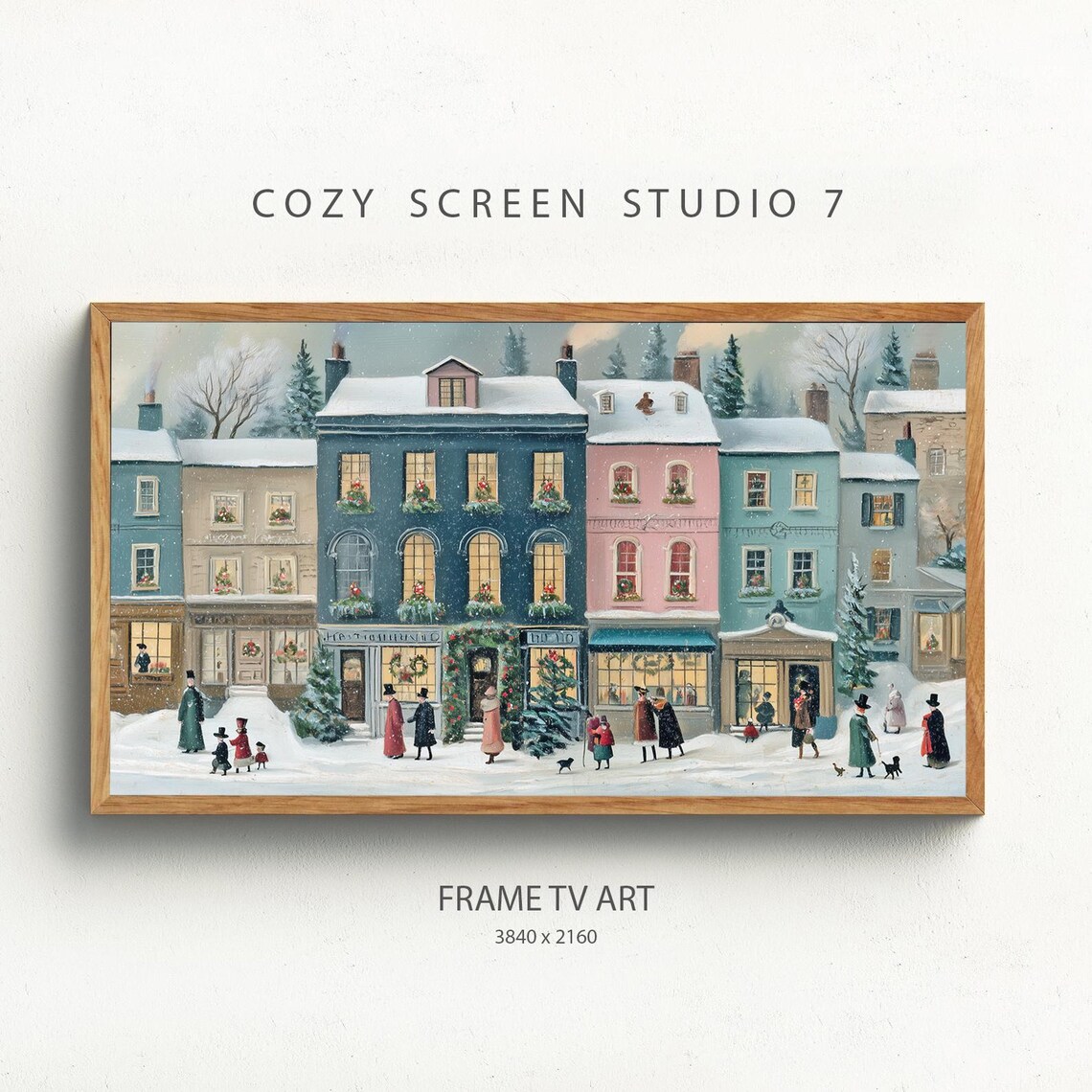 Snowy Christmas Village Street Colorful Houses Frame TV Art Poster