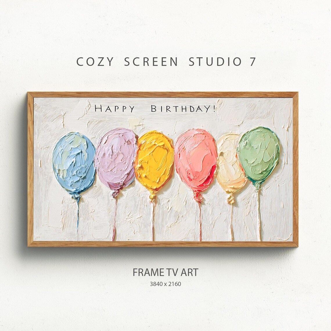 Birthday Balloons Impasto Painting, Happy Abstract Art