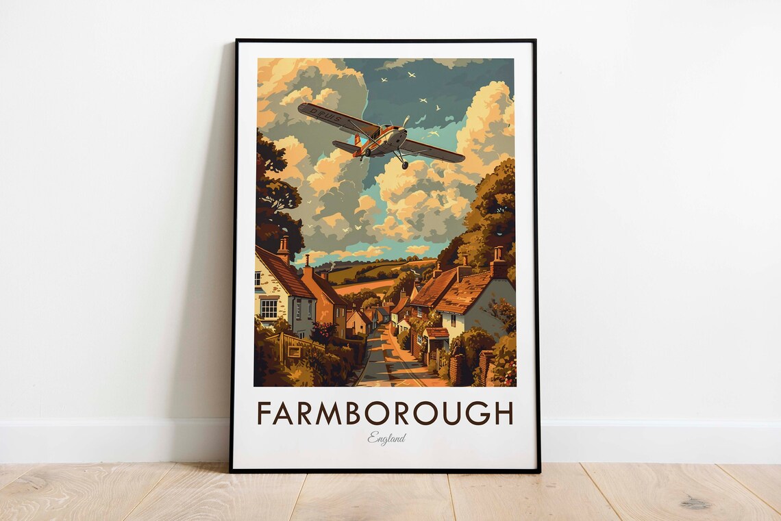 Farmborough England Village Vintage Retro Plane Travel Art Poster