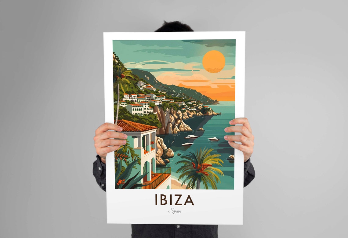 Ibiza Spain Coastal Cliffs Sunset Whitewashed Village Travel Poster - Image 3