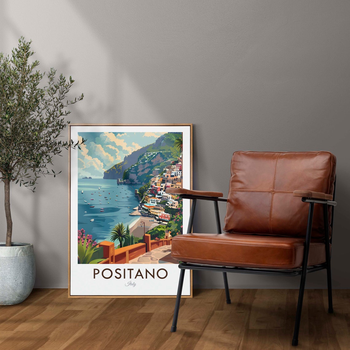 Positano Amalfi Coast Italy Vintage Travel Cliffside Art Poster - Image 2