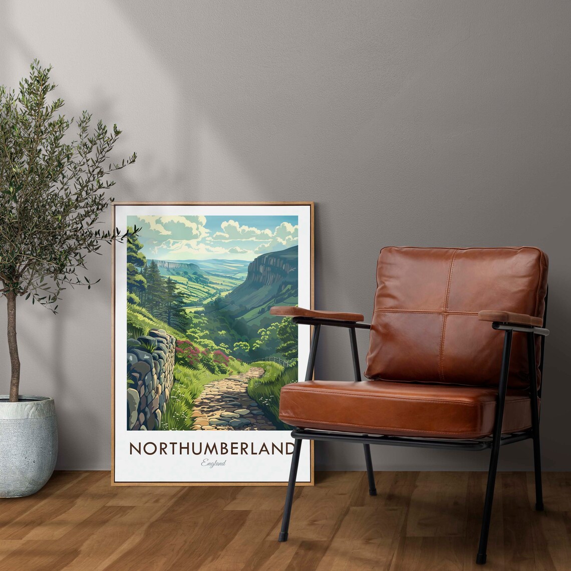 Northumberland England Vintage Stone Path Countryside Walk Travel Poster - Image 2
