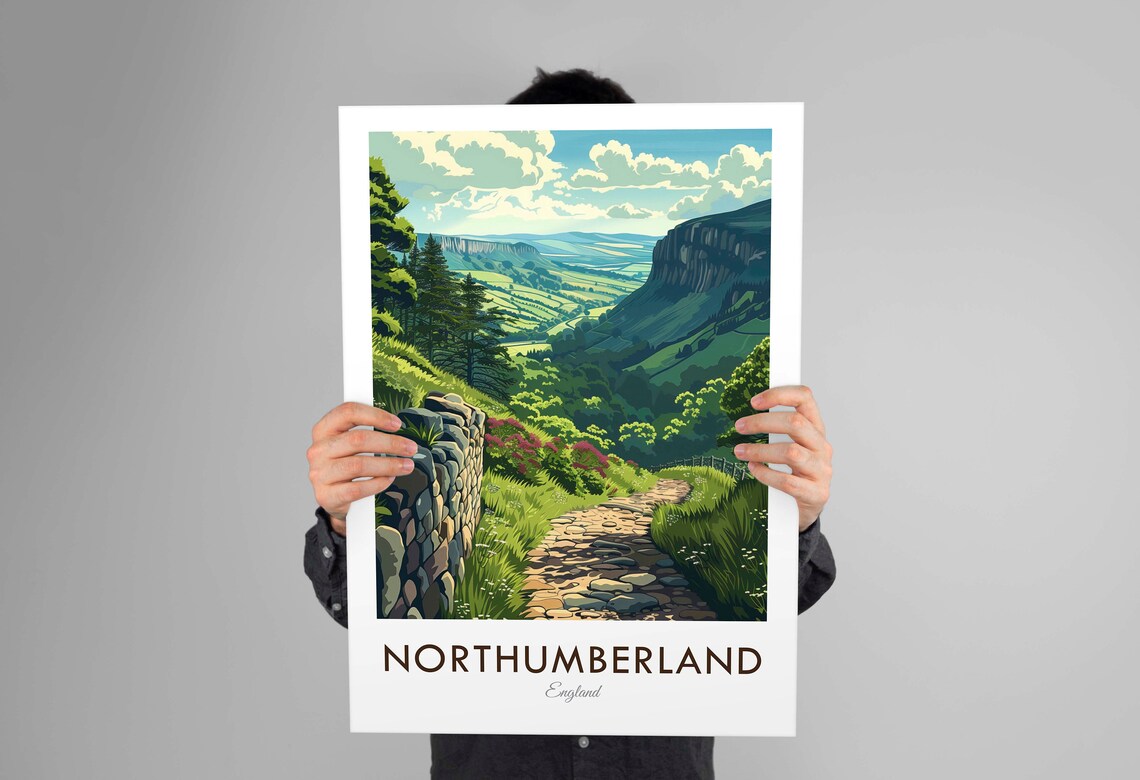Northumberland England Vintage Stone Path Countryside Walk Travel Poster - Image 3