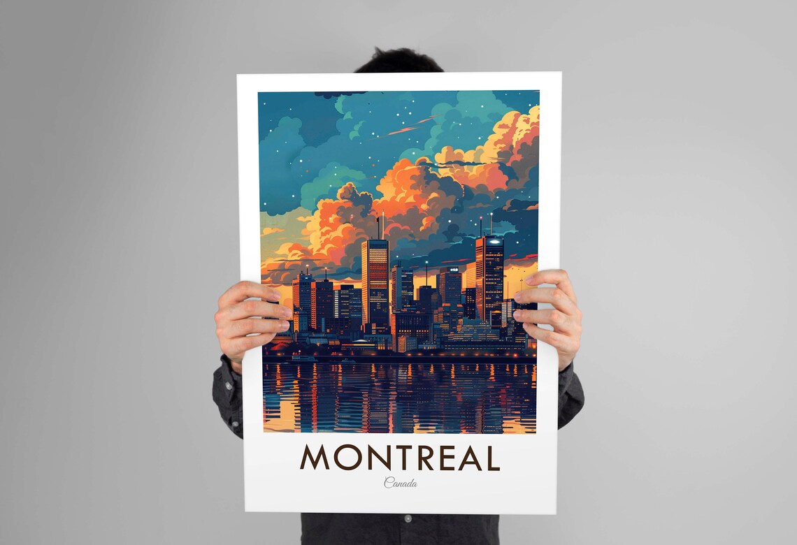 Montreal Canada Night Skyline Waterfront City Lights Travel Poster - Image 2