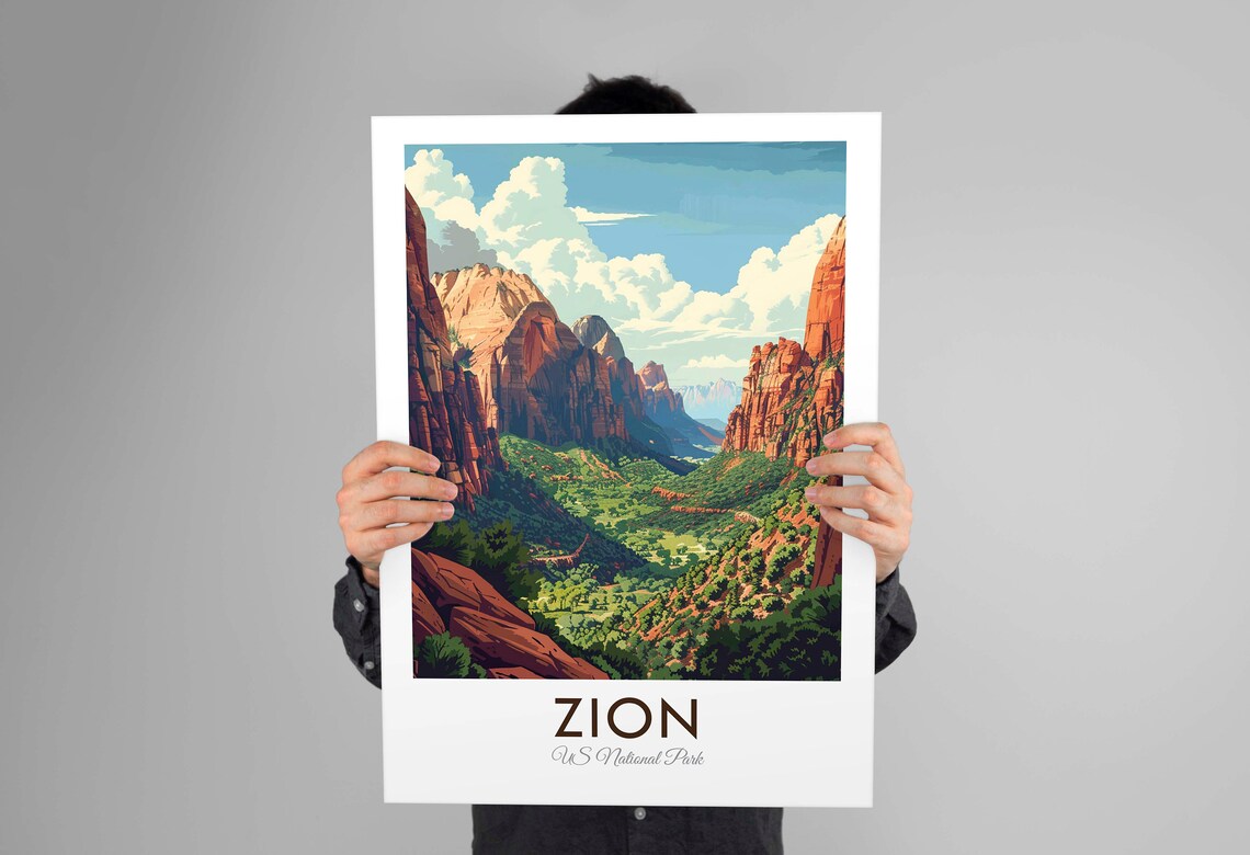 Zion US National Park Red Rock Canyon Valley Vintage Illustration Art Poster - Image 3