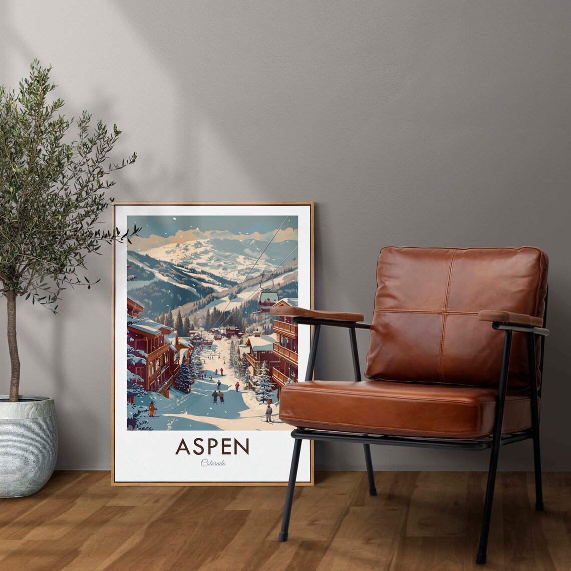 Aspen Colorado Snowy Village Street Ski Town Winter Scene Poster