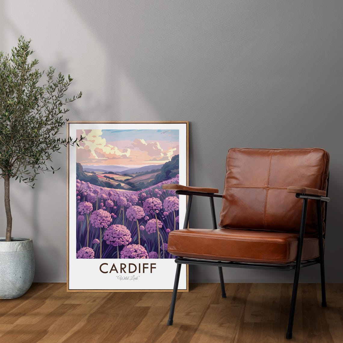 Cardiff Wales Wild Leek Purple Flower Hills Countryside Poster