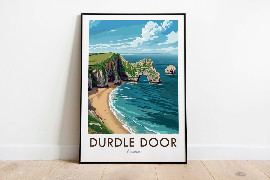 Durdle Door England Limestone Sea Arch Coastal Cliffs Travel Poster