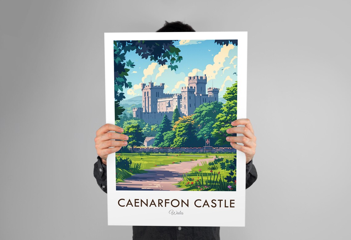 Caenarfon Castle Wales Vintage Travel Illustration Art Poster - Image 3