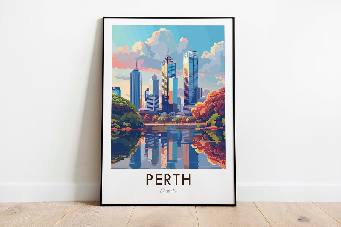 Perth Australia Vintage Style Travel Poster