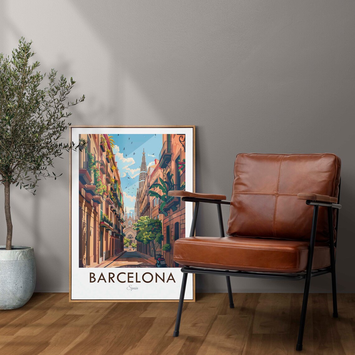 Barcelona Spain Old Town Cathedral Street Vintage Travel Poster - Image 2