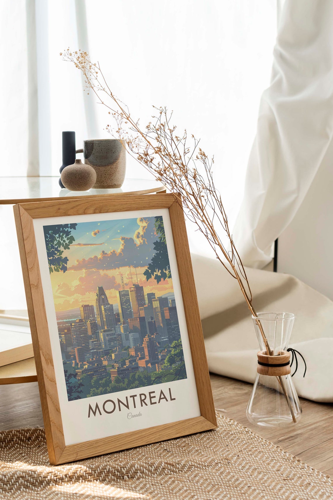 Montreal Canada Vintage Downtown Skyline Sunset Golden Travel Poster - Image 2