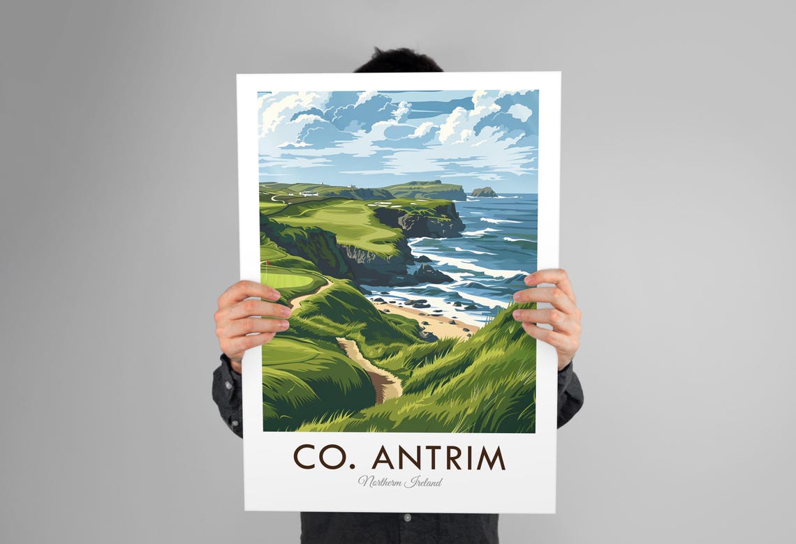 County Antrim Northern Ireland Coastal Cliffs Links Golf Poster - Image 3
