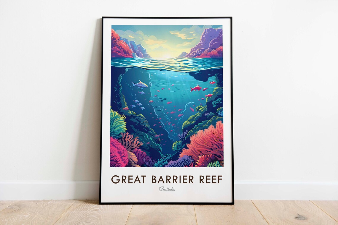 Great Barrier Reef Australia Vintage Travel Poster