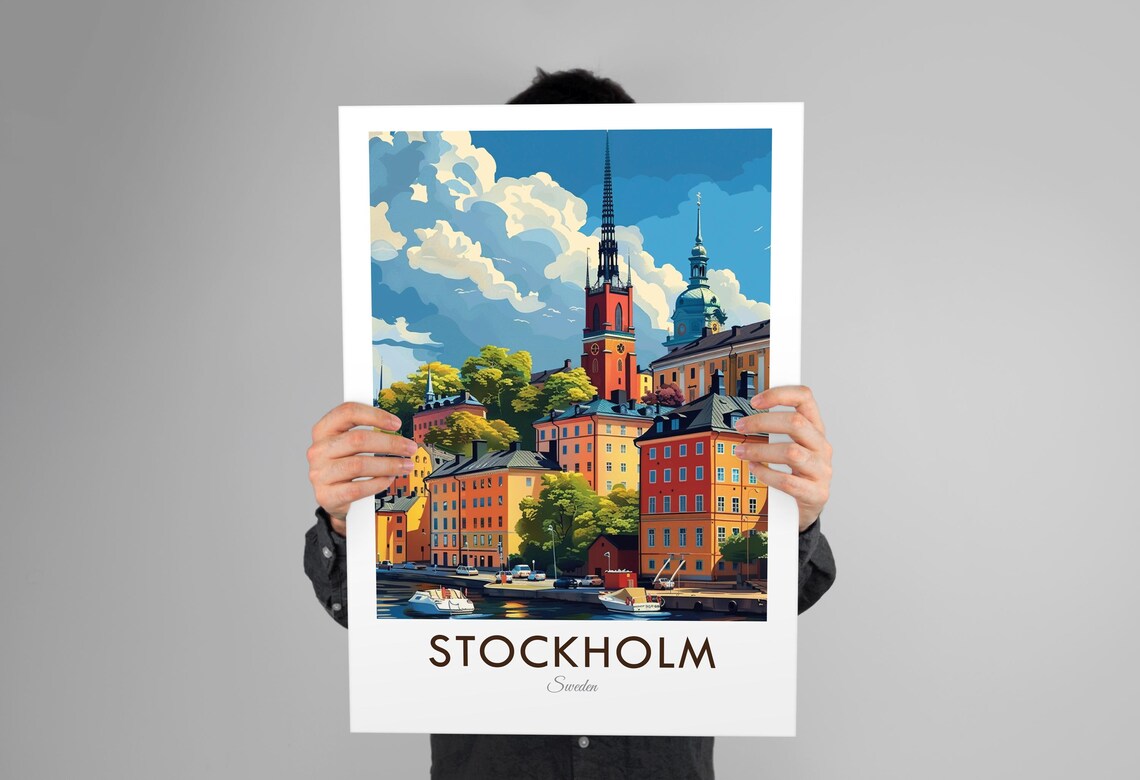 Stockholm Sweden Gamla Stan Colorful Harbor Waterfront Travel Poster - Image 3