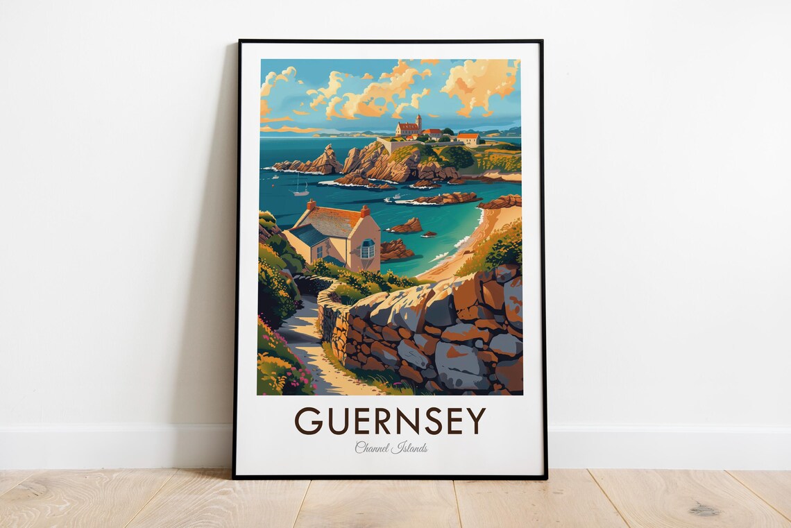 Guernsey Channel Islands Rocky Cove Cottage And Causeway Travel Poster