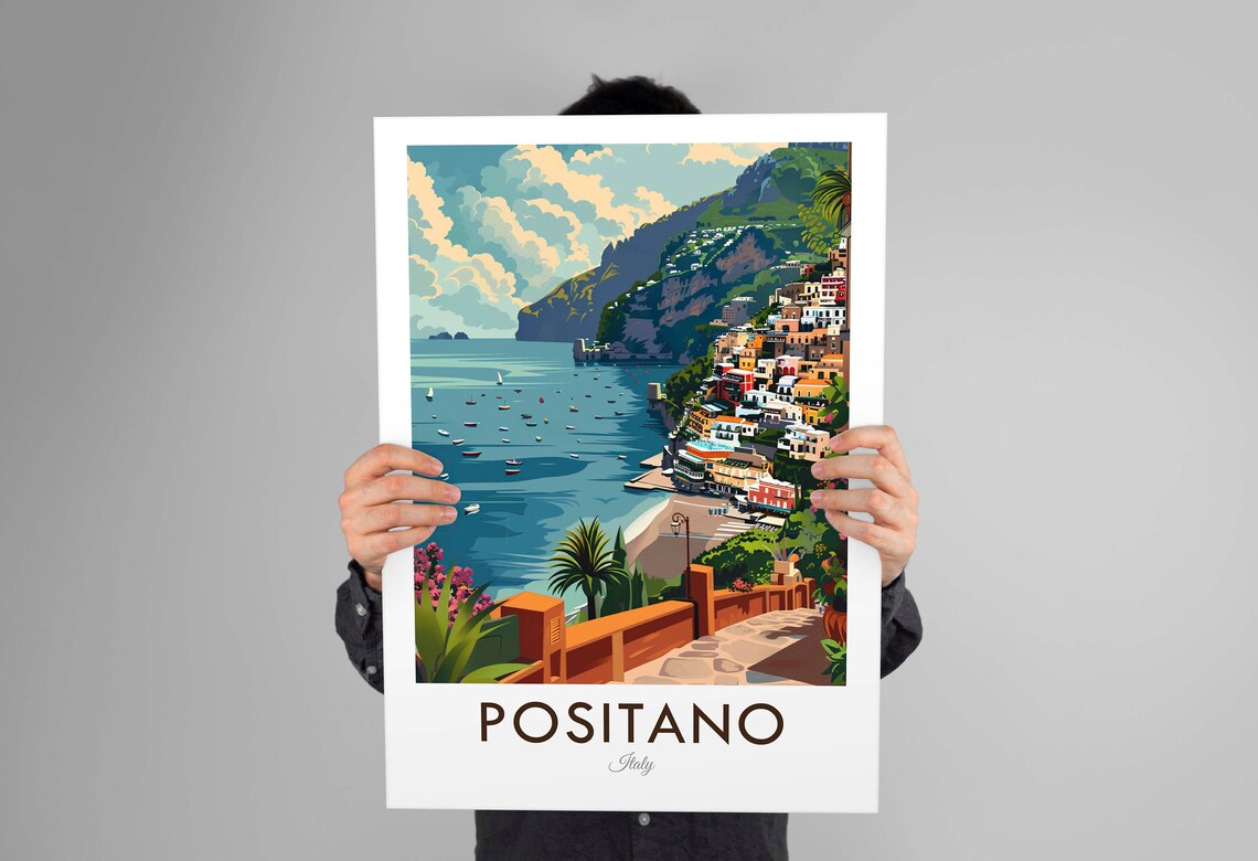 Positano Amalfi Coast Italy Vintage Travel Cliffside Art Poster - Image 3