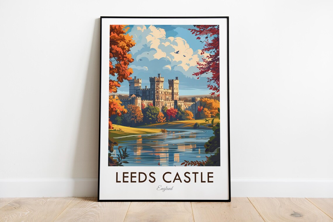 Leeds Castle England Vintage Style Travel Poster