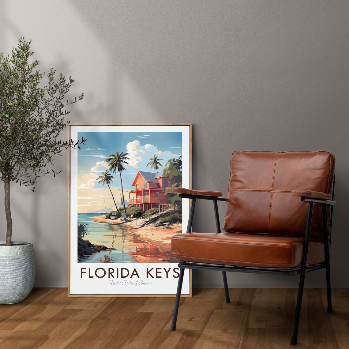 Florida Keys Beach House Palm Trees Sunset Vintage Travel Poster - Image 2