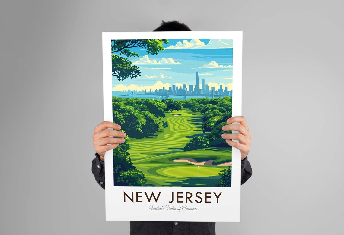 New Jersey New York Skyline Tree Lined Green Golf Course Poster - Image 3