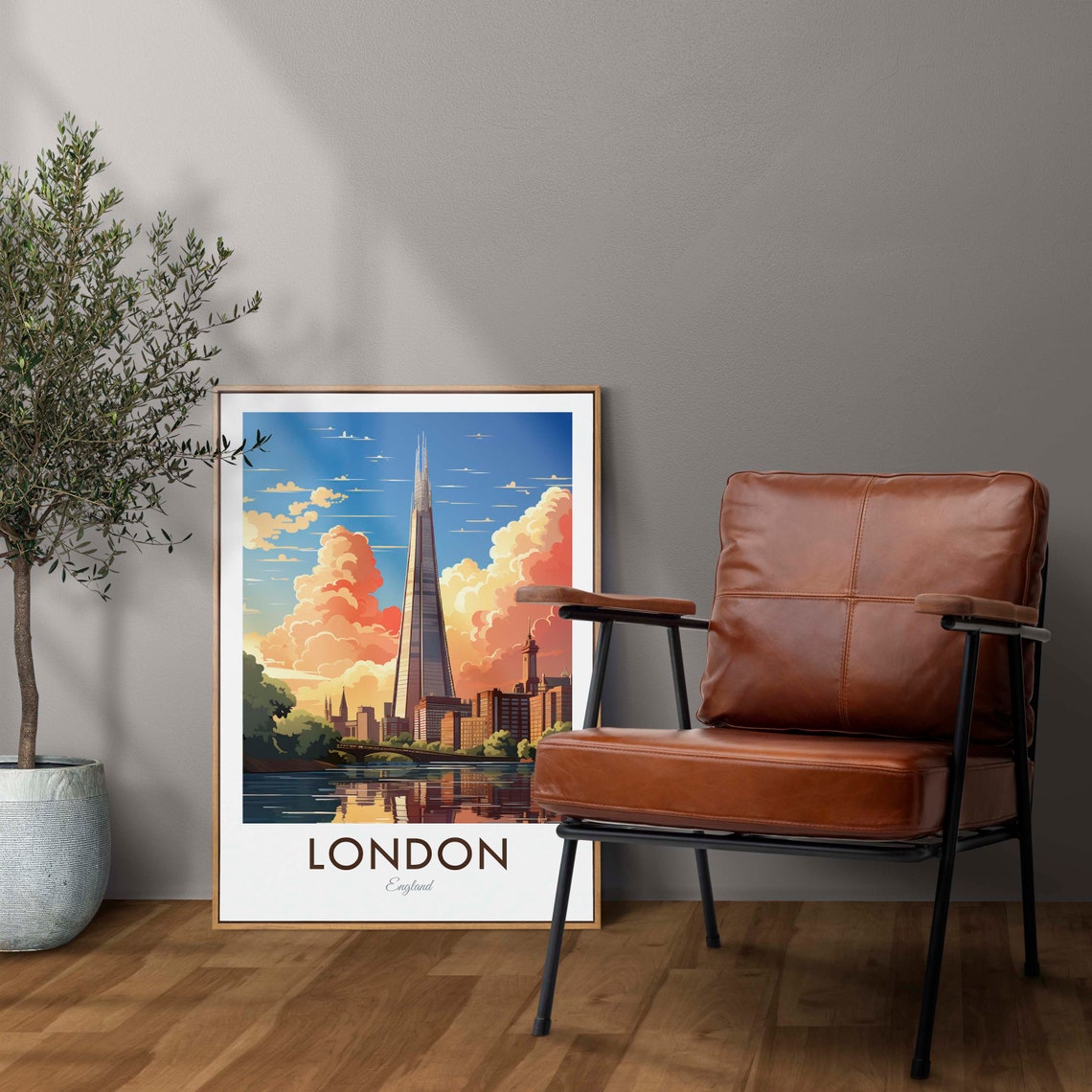 London England The Shard Sunset Clouds Thames Riverside Travel Poster - Image 2