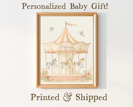Personalized Carousel Nursery Print Vintage Baby Name Gift