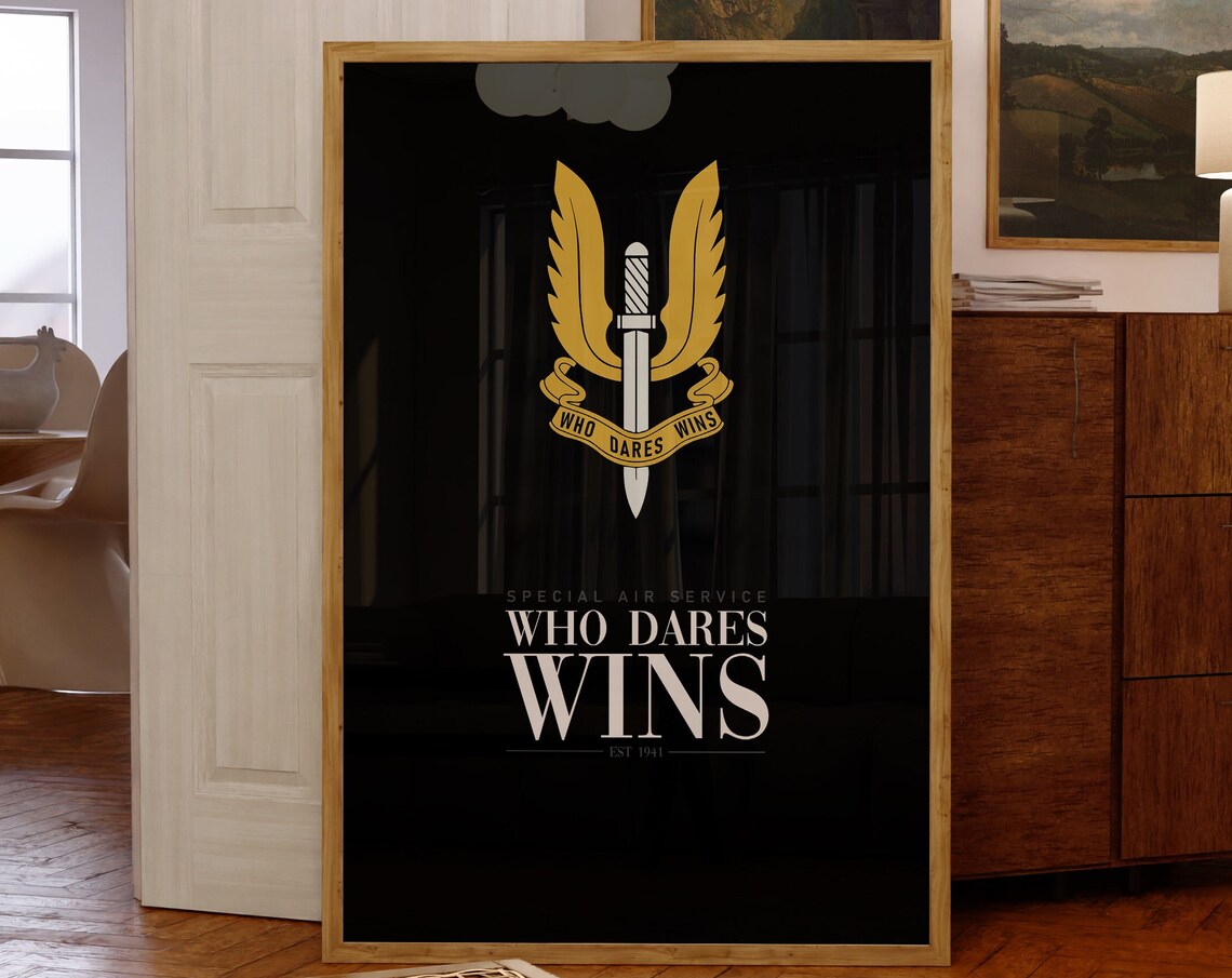 Special Air Service Who Dares Wins Winged Dagger Black Poster