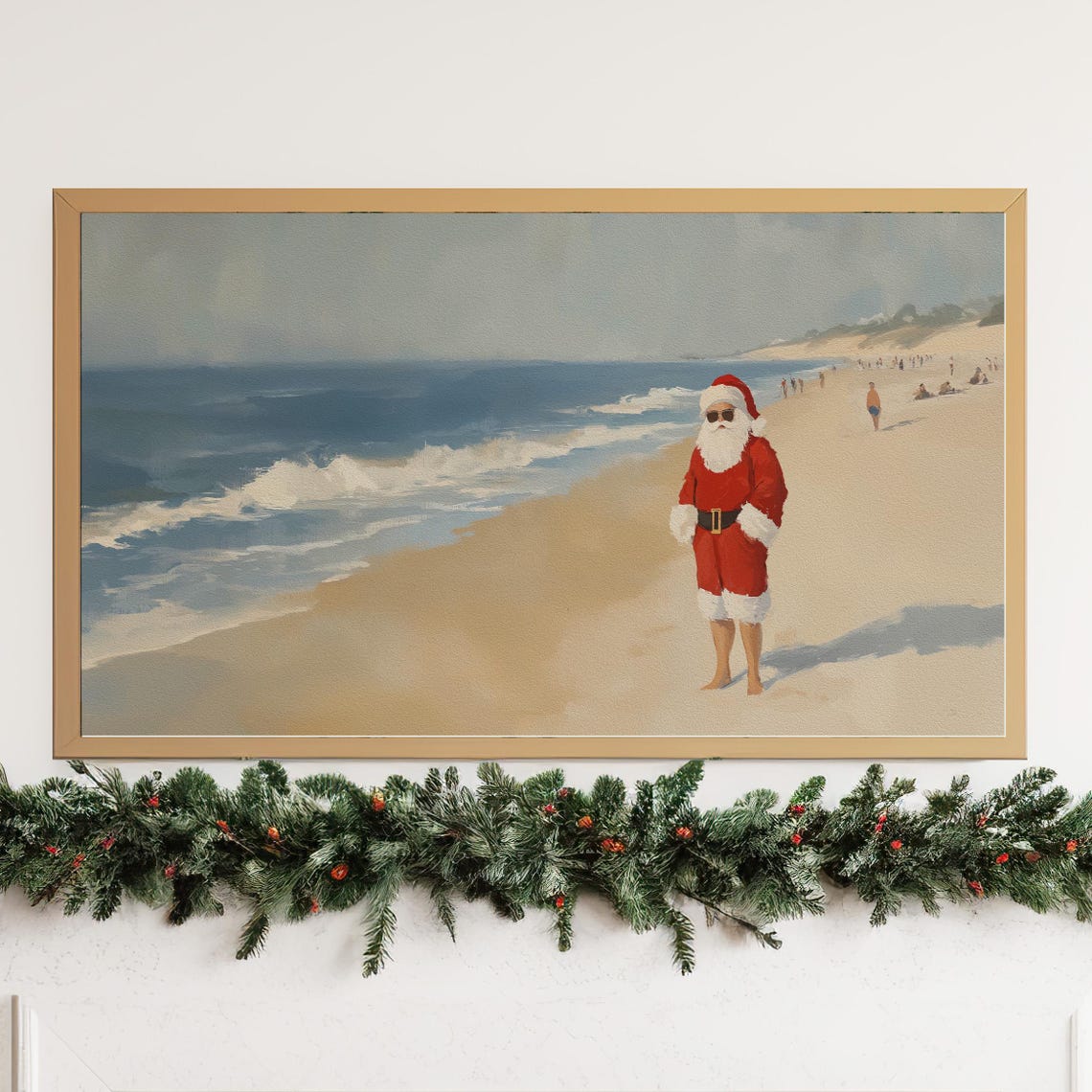 Santa Claus Beach Vacation Sunglasses Coastal Christmas Poster - Image 2