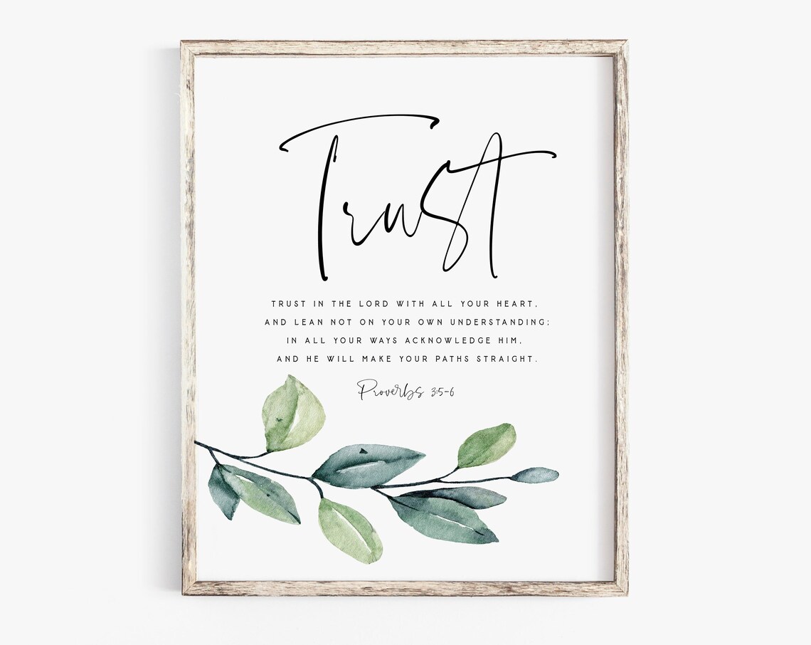 Trust Proverbs 3:5-6 Calligraphy Script Eucalyptus Branch Poster - Image 2