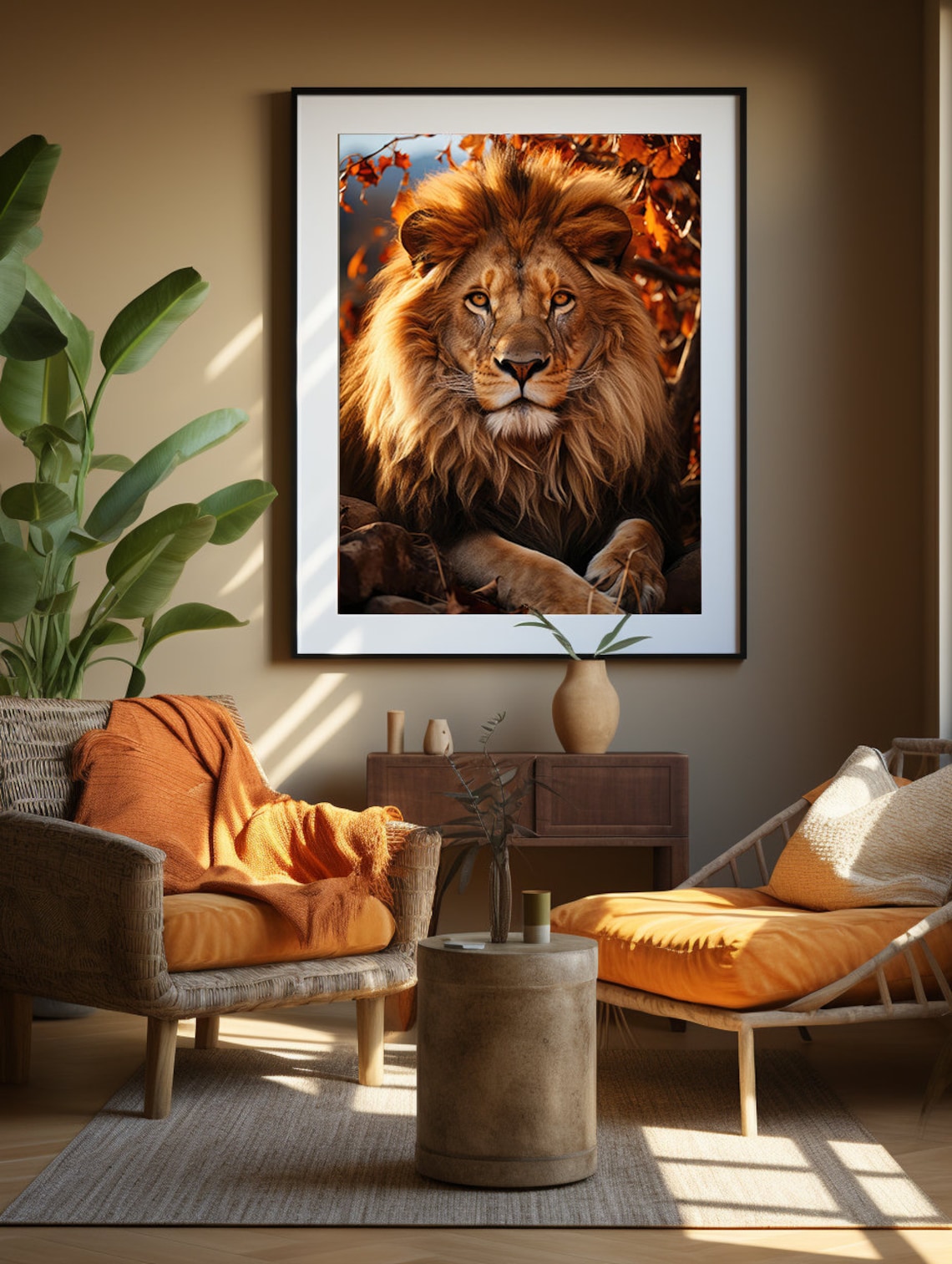 African Safari Lion Art Print, Antique Wall Decor