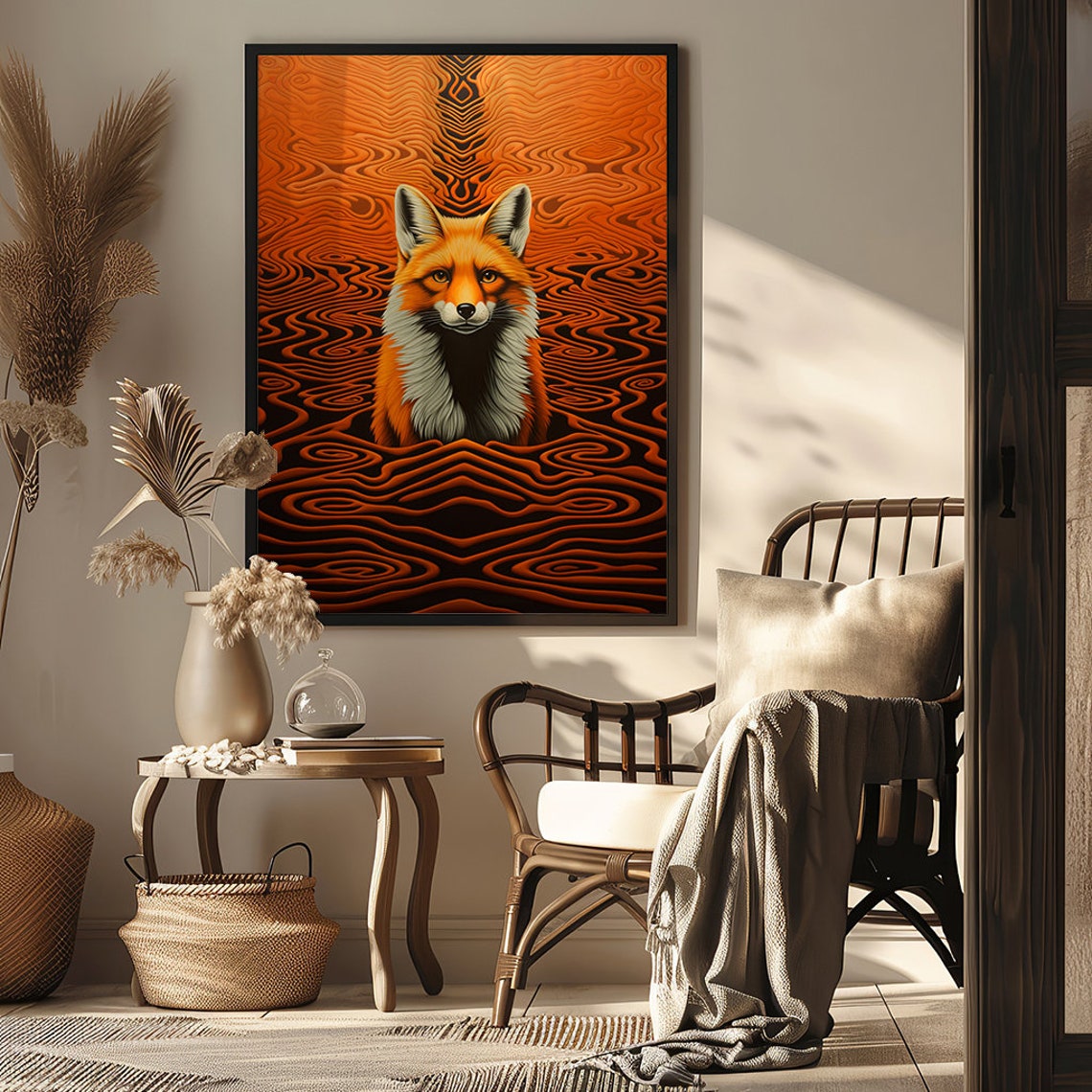 Red Fox Centered in a Mesmerizing Orange Optical Illusion Poster - Image 7