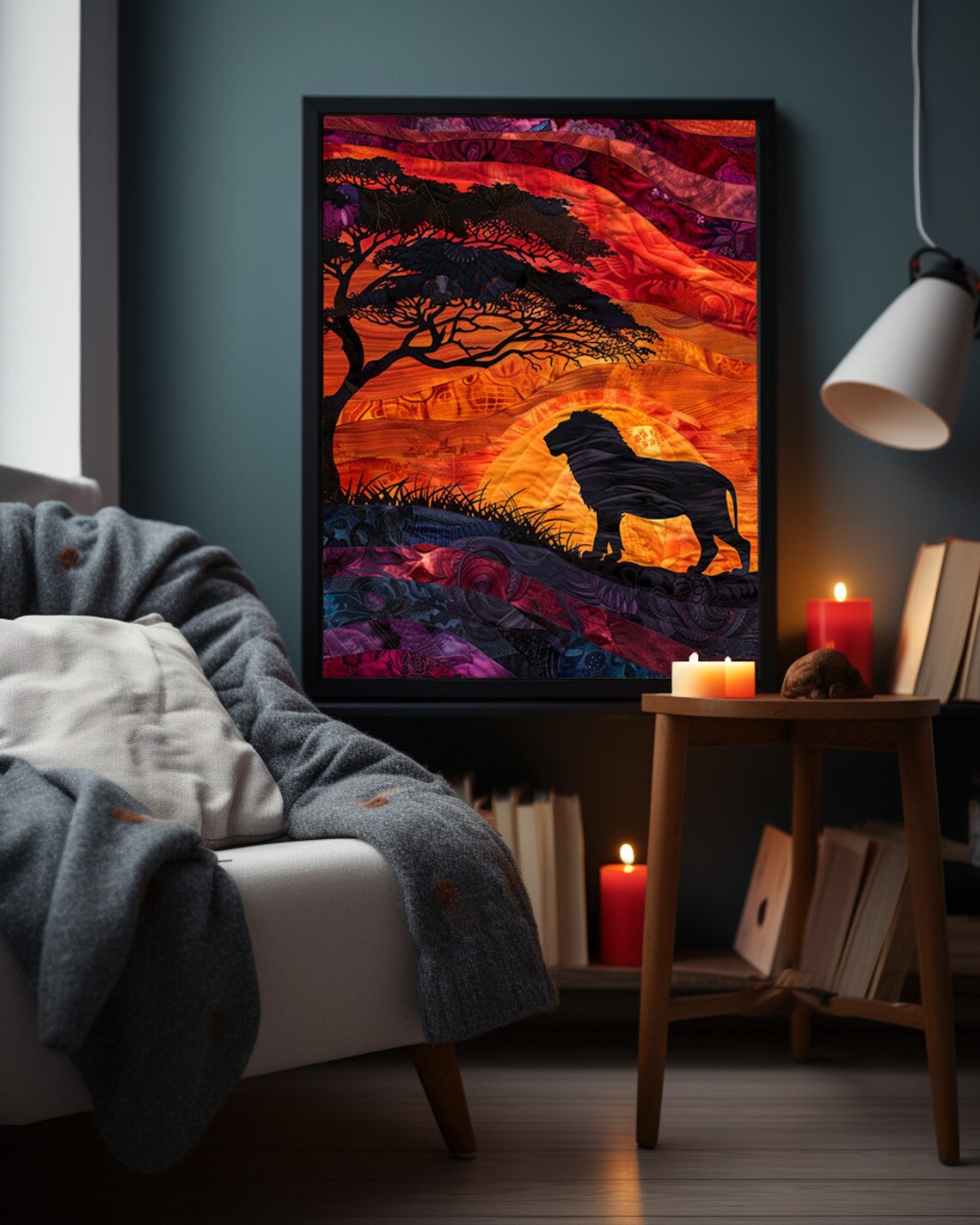 Lion Silhouette at Sunset in a Layered Paper Cut Savanna Poster - Image 2