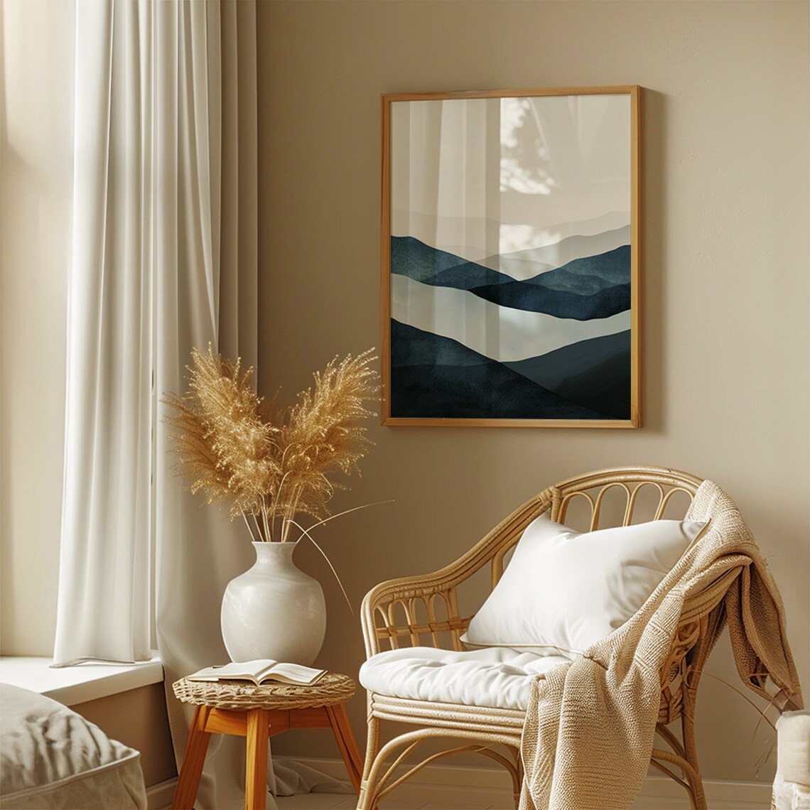 Minimalist Indigo Blue Mountain Layers in Soft Watercolor Poster - Image 3