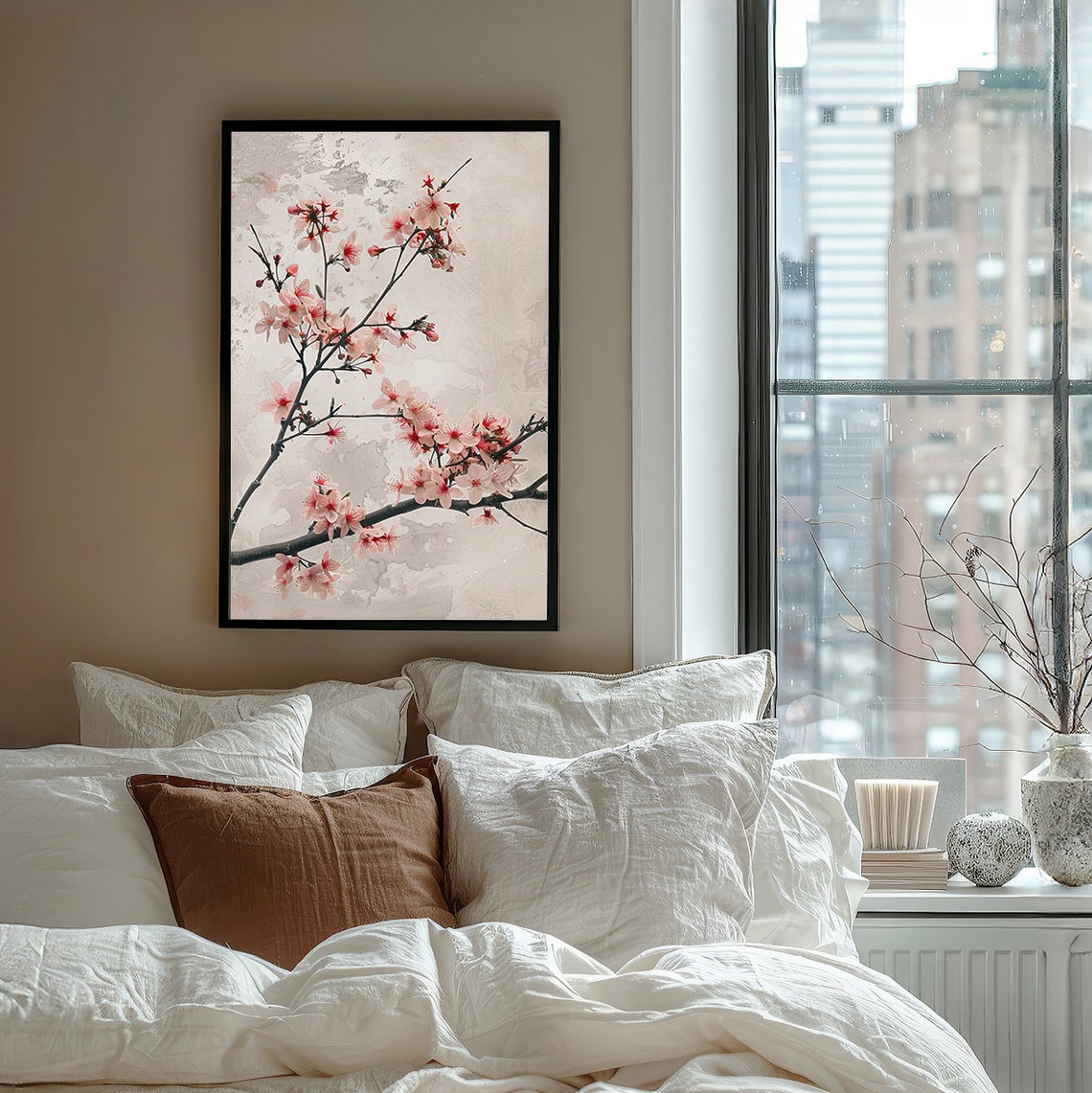 Delicate Pink Cherry Blossom Branch on Soft Vintage Paper Poster - Image 4