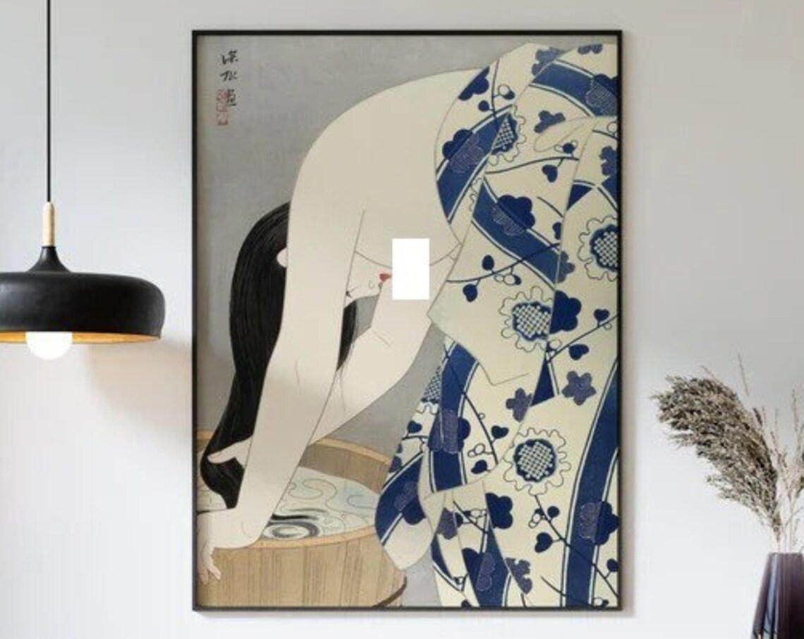 Vintage Japanese Female Washing Hair Ukiyo-E Art Print