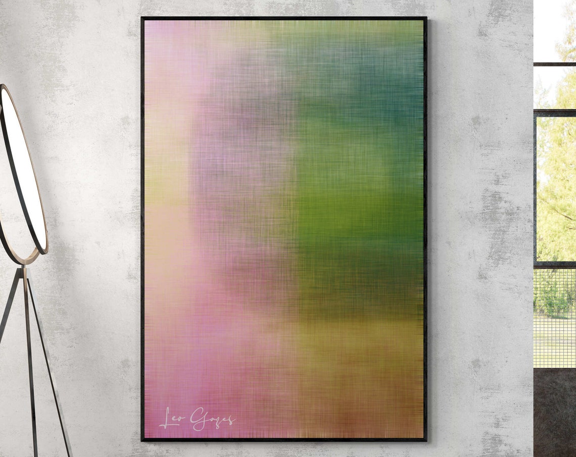 Soft Pink and Green Blurred Gradient Minimal Abstract Art Print
