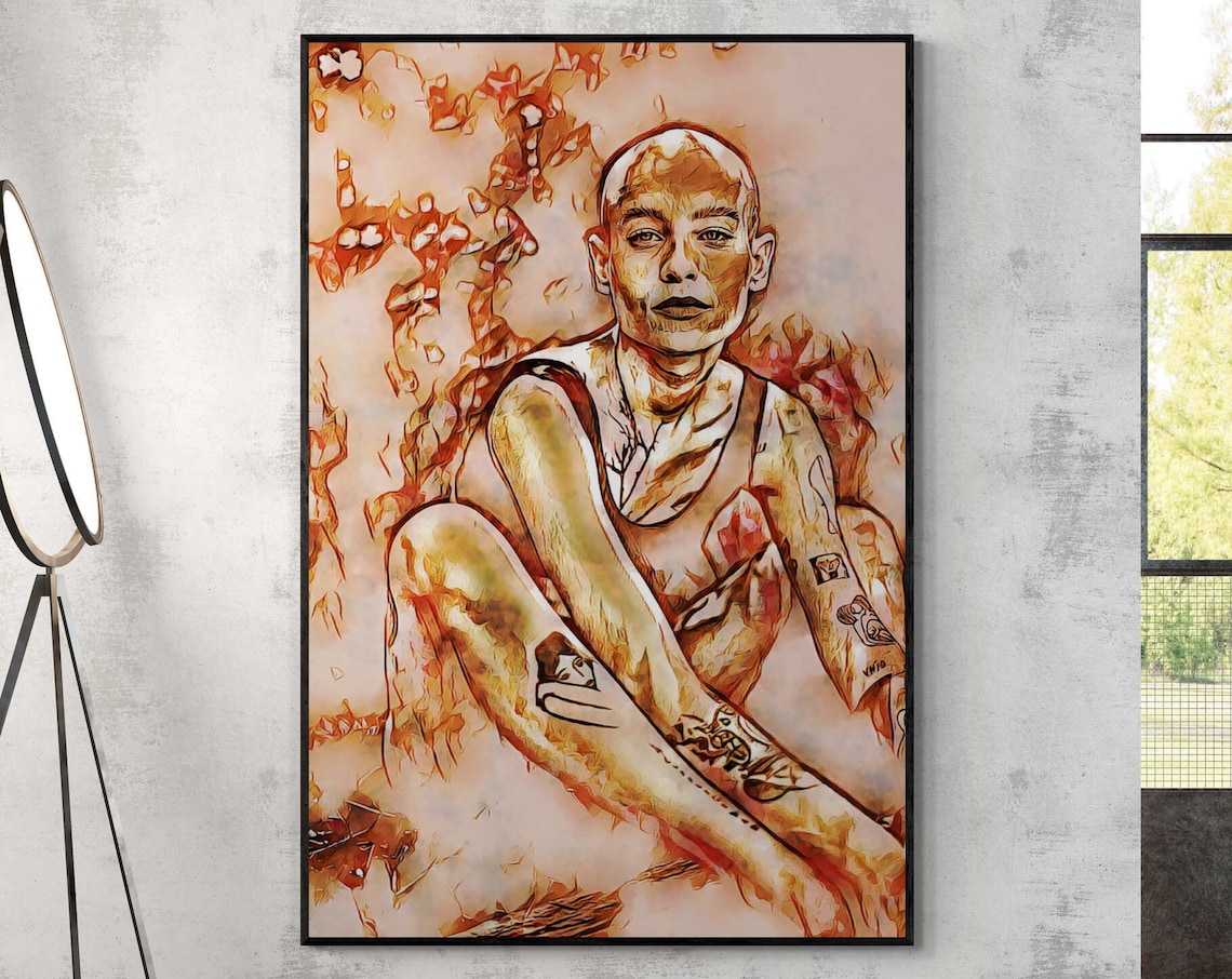 Bald Tattooed Woman Copper Tone Bold Artistic Portrait Poster